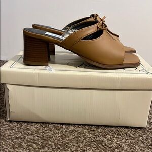 Tan Leather Slides with Bow Tie